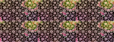 Moda baskıları için zarif bir şablon. Modern çiçek arkaplanı. Parlak renkli çiçekli ve siyah yapraklı harika bir çiçek deseni. Halk stili.