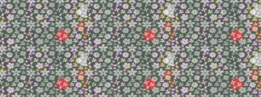 Gri renkli çiçekler. Renkli Yaz Temalı eskiz kalıbı. Raster Illustrasyon 'daki Çiçek Deseni' nin son moda çizimi. Düz Çiçek Elementleri Tasarımı.