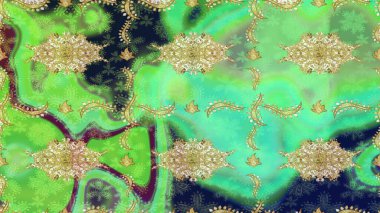 Noel Altın Kar Tanesi eskiz modeli. Kış kar dokusu duvar kağıdı. Sembol bayramı, yeni yıl kutlamaları, altın desenler. Yeşil renkte altın kar taneleri.