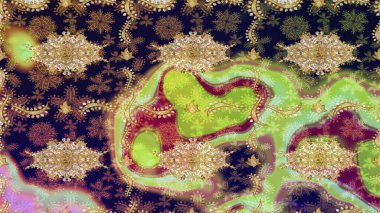 Süslü dekorasyon. Raster illüstrasyonu. Damask altın soyut çiçek deseni gri renkler üzerine çizim deseni.