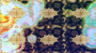 Geleneksel oryantasyon süsü. Klasik klasik klasik arka plan. Klasik Raster çizimi nötr ve altın desenli.