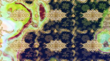 Mavi renklerdeki altın element. Damask çizim kalıbı arka planı tekrarlıyor. Antika altın tekrarlanabilir duvar kağıdı. Barok tarzında altın çiçek süsü..