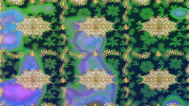 Mavi renklerdeki altın elementler. Barok tarzında eskiz oryantal süsü. Geleneksel klasik Raster altın çizim kalıbı.