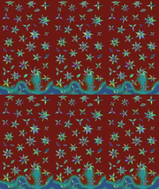 Renkli Bahar Teması eskiz kalıbı. Taslak desenli, modaya uygun kumaş deseni. Şirin çiçek elementleri. Raster illüstrasyonu. Düz Çiçek Elementleri Tasarımı.