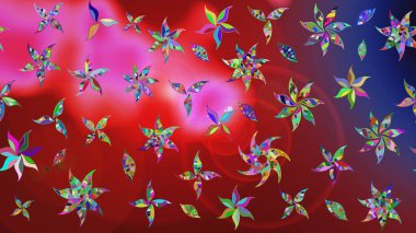 Raster illüstrasyonu. Kibarca, kırmızı renkte yaz çiçekleri. Raster çiçek desenli ve çiçekli..