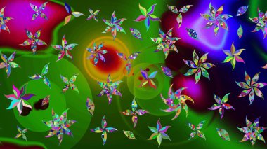 Raster deseni. Bahar çiçekleri dallı desen, yeşil renkler çiçekli siluet.