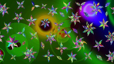 Yumuşak, yeşil renkli bahar çiçekleri. Raster illüstrasyonu. Çiçekli yumuşak bir eskiz şekli. Raster çiçekleri klasik tarzda resmedilir..