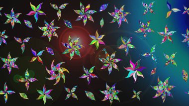 Raster Illustrasyon 'daki Çiçek Deseni' nin son moda çizimi. Düz Çiçek Elementleri Tasarımı. Güzel kumaş deseni. Renkli Yaz Teması çizim şablonu.