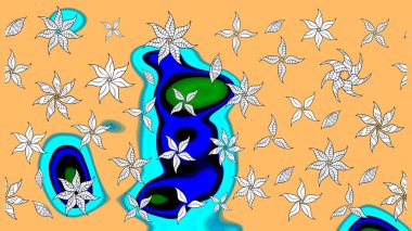 Düz Çiçek Elementleri Tasarımı. Raster illüstrasyonu. Asya tekstil tarzında. Çiçek desenli çizim. Bej renkli çiçekler. Renkli Bahar Teması çizim şablonu.