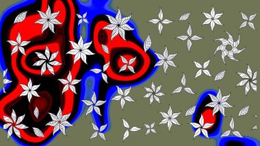 Çiçek desenli eskiz. Düz Çiçek Elementleri Tasarım Raster illüstrasyonu. Yeşil renkli çiçekler. Renkli Bahar Teması çizim şablonu.