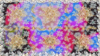 Kart, duvar kağıdı, ambalaj ve tekstil için klasik tasarım. Raster illüstrasyonu. Altın şablon. Gri renkli Royal retro. Klasik çiçek dokusu. Kusursuz desenli altın elementler.