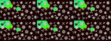 Suluboya elle çizilmiş çiçek desenli eskiz deseni. Parlak renkli fantezi çiçekleri, yapraklar, siyah renkli tomurcuklar.