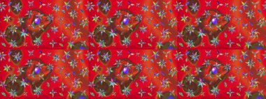 Kırmızı renkte etnik çiçeklerle süslenmiş zarif bir eskiz şekli. Raster Çiçek İllüstrasyon Şirin Tekstil.