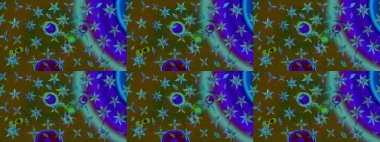 Hediye ambalaj kağıdı, tebrik kartları, posterler ve pankart tasarımı. Kahverengi ve mavi renkli çiçekler. Raster düz çiçek çizim deseni.