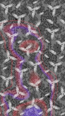 Raster deseni. Patlayan çiçekler soyut olarak yerleştirilmiş. Gri renklerde bahar çiçekleri. Raster illüstrasyonu.