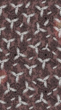 Çiçekli karalama şeklinde Raster çiçek deseni. Raster illüstrasyonu. Yumuşak, bahar çiçekleri kahverengi renklerde.