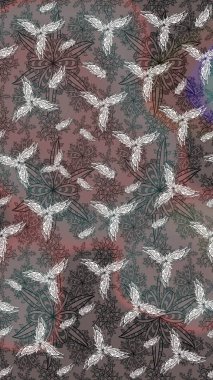 Raster deseni. Raster illüstrasyonu. Gri renklerde bahar çiçekleri. Patlayan çiçekler soyut yerleştirilmiş.