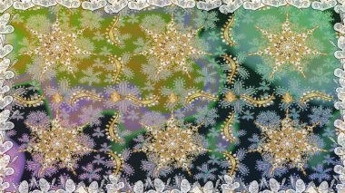 Gri renklerde, altın elementlerle kusursuz desen. Klasik klasik klasik arka plan. Kusursuz klasik raster altın desenli. Geleneksel oryantasyon süsü.