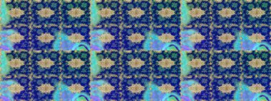 Mavi renklerdeki altın element. Antika altın tekrarlanabilir duvar kağıdı. Damask çizimi tekrarlanıyor. Barok tarzında altın çiçekli süs..