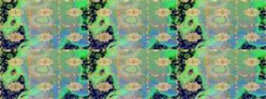 Yeşil renkler ve altın elementler üzerine çizim. Altın desenli bukleler çiz. Hassas altın deseni açın. Parlak dantel, stilize çiçekler, şal desenli. Doğu tarzı arabesk. Raster sanatı.