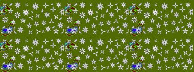 Raster. Yeşil ve nötr renkte güzel çiçekli eskiz deseni, suluboya çiçek deseni, duvar kağıdı, kart veya kumaş için fayanslı.