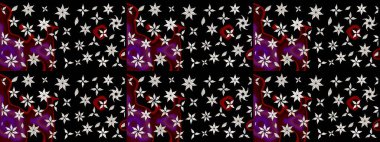 Tropik çiçek desenleri. Raster illüstrasyonu. Siyah renkte çiçekler.