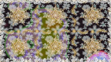 Lüks, kraliyet ve Viktorya dönemi konsepti. Süslü raster dekorasyonu. Gri renklerdeki altın element. Klasik barok çiçekli desenli altın renginde gri renkte..