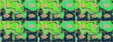 Klasik raster şablonu. Tekrarlayan ögelerle soyut arkaplan çiz. Yeşil ve altın desenli.