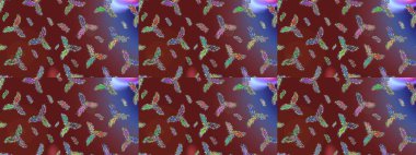 Düz kar karalama ikonları, kar taneleri kırmızı, kahverengi ve menekşe renkli siluetler noel afişi için, kartlar. Güzel soyut kar taneleri raster tasarımı. Yeni yıl kar tanesi.