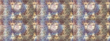 Kar tanelerinin soyut arkaplanlı Noel şablonu. Noel ve yeni yıl moda baskıları için tatil tasarımı. Raster illüstrasyonu. Bej, gri ve nötr renkler.