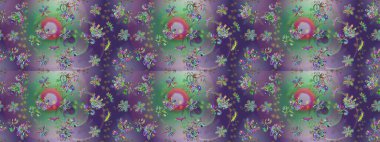 Düz Çiçek Elementleri Tasarımı. Renkli Bahar Temalı Kusursuz Arkaplan. Raster..