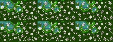 Raster illüstrasyonundaki çiçek desenli çizim. Yeşil renkte çiçekler.