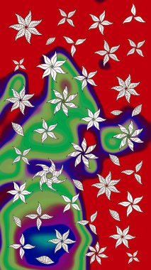 Raster illüstrasyonundaki çiçek desenli çizim. Kırmızı renkte çiçekler. Renkli Yaz Temalı eskiz kalıbı. Düz Çiçek Elementleri Tasarımı.