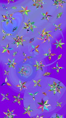 Raster illüstrasyonundaki çiçek desenli çizim. Mor renkte çiçekler.