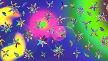 Raster illüstrasyonundaki çiçek desenli çizim. Mavi renkte çiçekler.