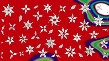 Kibarca, kırmızı renkte bahar çiçekleri. Raster illüstrasyonu. Çiçek ve yapraklı karalama şeklinde Raster çiçek deseni.