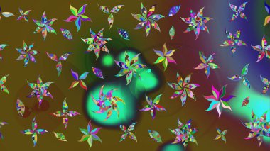 Düz Çiçek Elementleri Tasarımı. Renkli Yaz Temalı eskiz kalıbı. Yeşil renkli çiçekler. Raster illüstrasyonunda çiçek deseni çizimi.