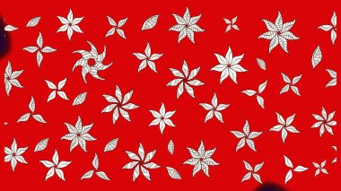 Asya tekstil tarzında. Çiçek desenli çizim. Kırmızı renkte çiçekler. Raster illüstrasyonu. Raster illüstrasyonu.