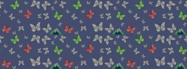 Robot resim. Mavi soyut arka planda gece kelebekleri. Raster illüstrasyonu. Kumaş, tekstil, baskı ve davetiye.