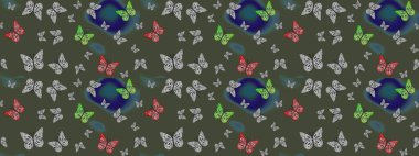 Yumuşak yeşil arka planda izole edilmiş şirin yaban sinekleri. Sanat retro seramik seramik tasarım tarzında serbest ve doğrusal el çizimi logo. Yeşil renkleri kapat.