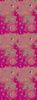 Raster Çiçek İllüstrasyonu güzel tekstil. Pembe renkli etnik çiçeklerle süslenmiş zarif bir eskiz..