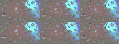 El çizimi çiçek unsurları olan soyut çizim raster deseni. Retro tekstil tasarım koleksiyonu. 1950-1960 motifleri. Gri üzerine gri. Çiçekli ipek eşarp..