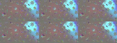 El çizimi çiçek unsurları olan soyut çizim raster deseni. Retro tekstil tasarım koleksiyonu. 1950-1960 motifleri. Gri üzerine gri. Çiçekli ipek eşarp..