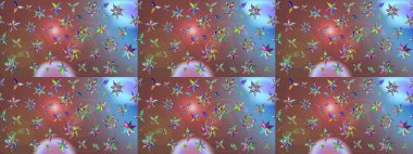 Raster illüstrasyonu. Şirin çiçekli eskiz deseni ve kahverengi renkli yapraklar, suluboya çiçek deseni, duvar kağıdı, kart veya kumaş için fayanslı.