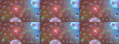 Raster illüstrasyonu. Şirin çiçekli eskiz deseni ve kahverengi renkli yapraklar, suluboya çiçek deseni, duvar kağıdı, kart veya kumaş için fayanslı.