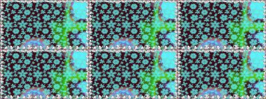 Raster illüstrasyonu. Çiçek deseni. Şatafatlı bahar bahçesi dokusu. Mavi renklerde çiçeksiz. Mavi renkte çiçekler.