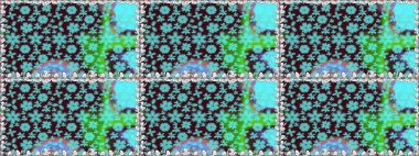 Raster illüstrasyonu. Çiçek deseni. Şatafatlı bahar bahçesi dokusu. Mavi renklerde çiçeksiz. Mavi renkte çiçekler.