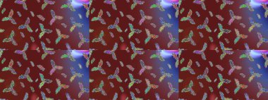 Düz kar karalama ikonları, kar taneleri kırmızı, kahverengi ve menekşe renkli siluetler noel afişi için, kartlar. Güzel soyut kar taneleri raster tasarımı. Yeni yıl kar tanesi.