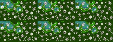Raster illüstrasyonundaki çiçek desenli çizim. Yeşil renkte çiçekler.