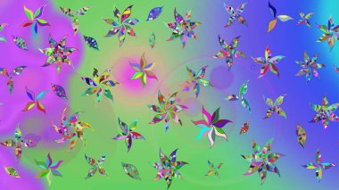 Düz Çiçek Elementleri Tasarımı. Renkli Bahar Teması eskiz kalıbı. Raster illüstrasyonundaki çiçek desenli çizim. Mor renkte çiçekler.